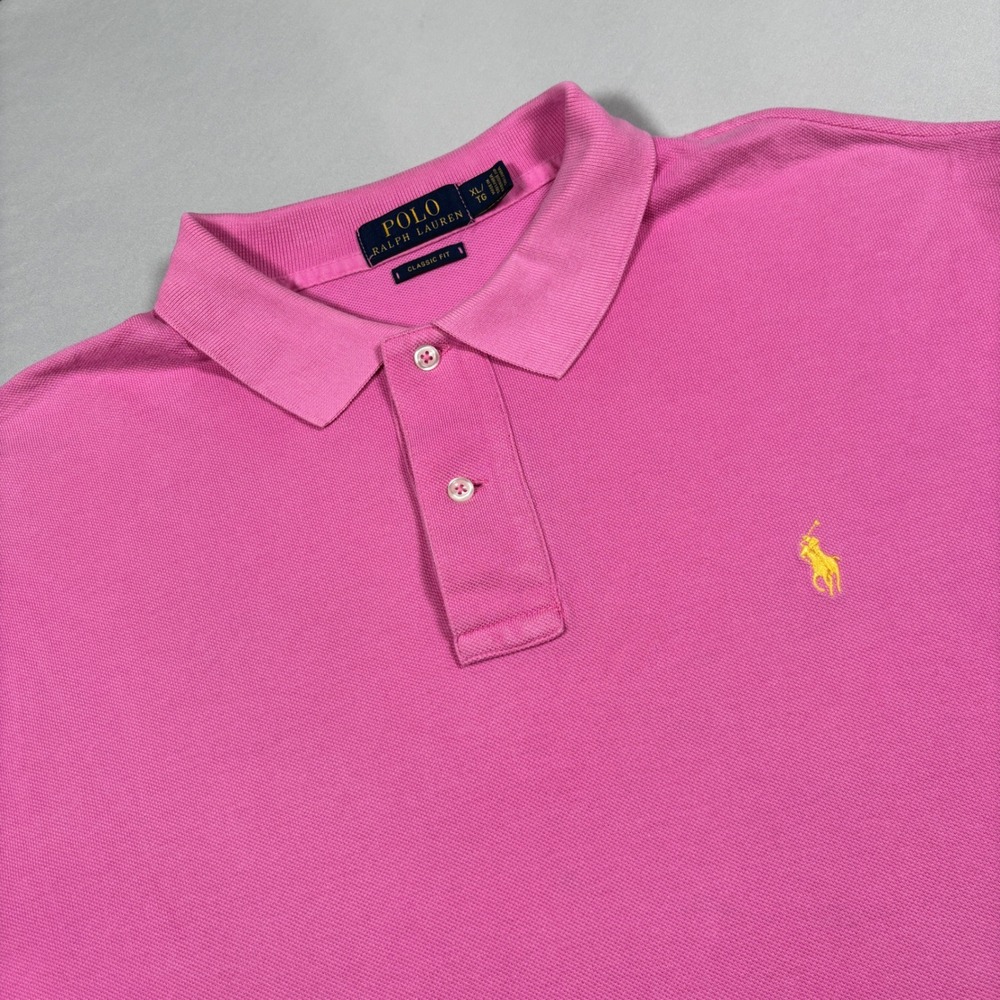 Polo Ralph Lauren Polo Mens XL‎ Pink Classic Fit Yellow Pony Pique Short Sleeve